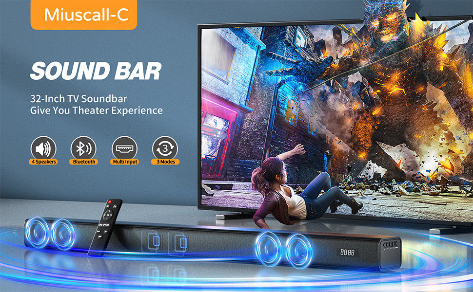 80W Wireless Bluetooth Soundbar , Home Theater Soundbar With Remote Control