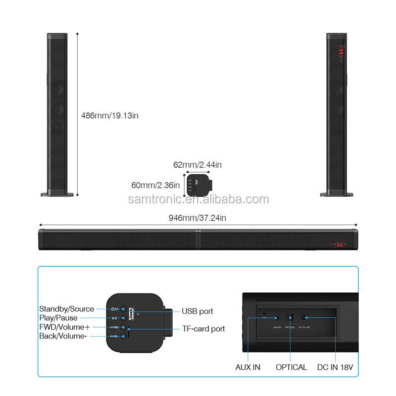 2-Inch Woofer 4 x 2.0 Channel Wireless Bluetooth Soundbar Speaker with ABS Metal Cover